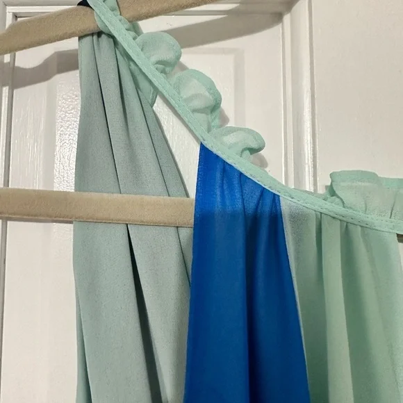 Eva Mendes Blue and Teal Striped Maxi Dress - Picture 3 of 8